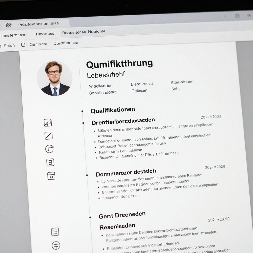 Beispiel für einen gut strukturierten deutschen Lebenslauf auf dem Bildschirm